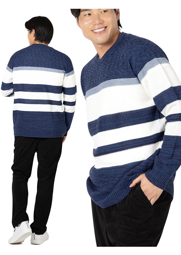 大きいサイズ メンズ SARTORIA BELLINI 国産 ウールブレンド ボーダー柄 クルーネック セーター 日本製 made in japan 秋冬新作 680-sbk2505c 【t2503】