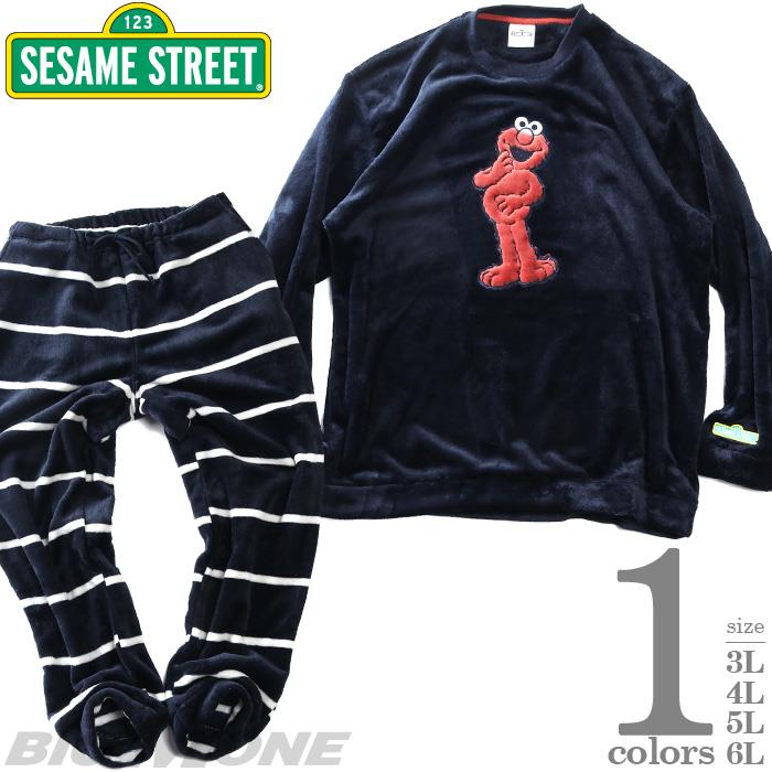 大きいサイズ メンズ SESAME STREET セサミストリート ミンクリース 無地&ボーダー柄 上下セット 秋冬新作 215688h