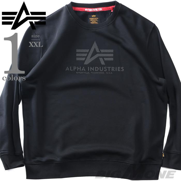 大きいサイズ メンズ ALPHA INDUSTRIES アルファインダストリーズ ロゴプリント トレーナー BASIC SWEATER CARBON USA直輸入 146311