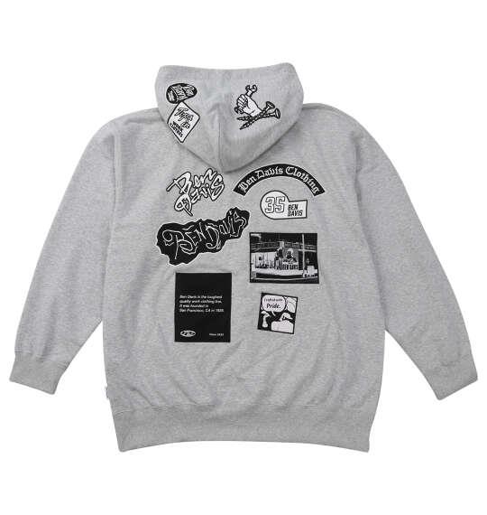 大きいサイズ メンズ BEN DAVIS 裏毛マルチワッペン プル パーカー ミックスグレー 1278-6100-1 3L 4L 5L 6L