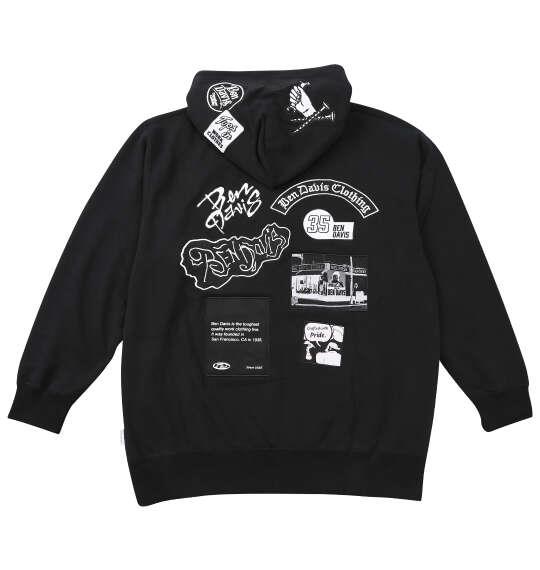 大きいサイズ メンズ BEN DAVIS 裏毛マルチワッペン プル パーカー ブラック 1278-6100-2 3L 4L 5L 6L