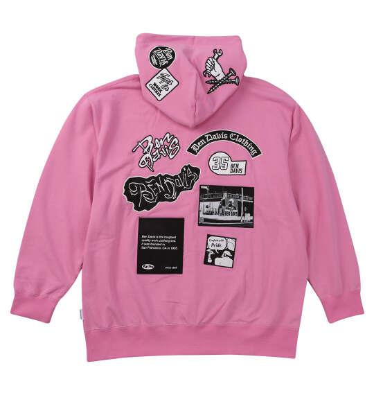 大きいサイズ メンズ BEN DAVIS 裏毛マルチワッペン プル パーカー ピンク 1278-6100-3 3L 4L 5L 6L