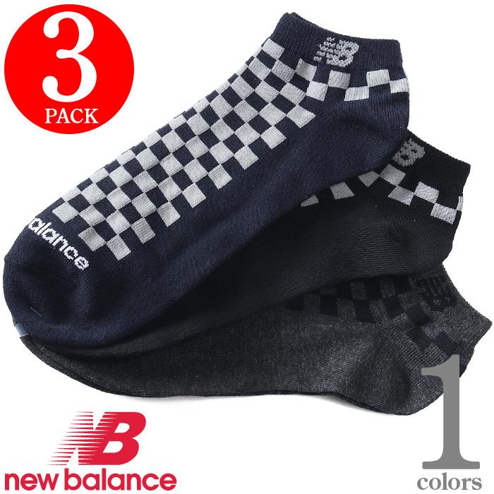 大きいサイズ メンズ NEW BALANCE ニューバランス チェッカー 3P アンクル ソックス 靴下 3枚組 las5035j