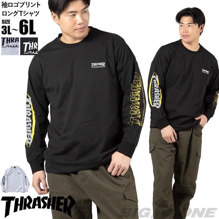大きいサイズ メンズ THRASHER スラッシャー 袖ロゴプリント ロング Tシャツ 春夏新作 th26sp01k 【fre】