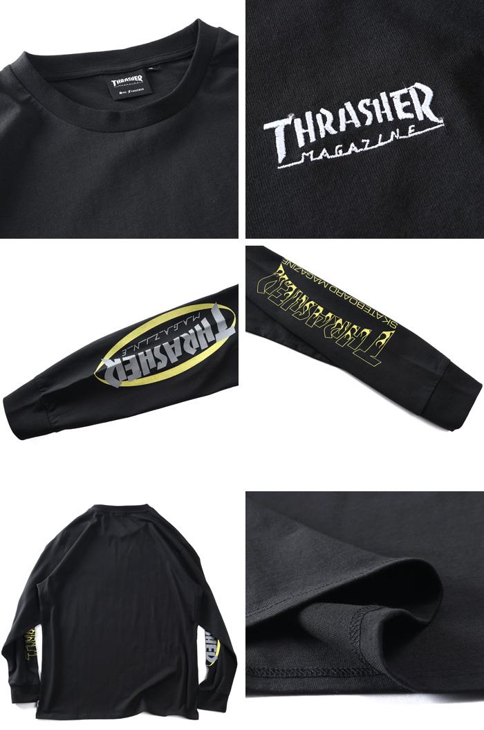 大きいサイズ メンズ THRASHER スラッシャー 袖ロゴプリント ロング Tシャツ 春夏新作 th26sp01k