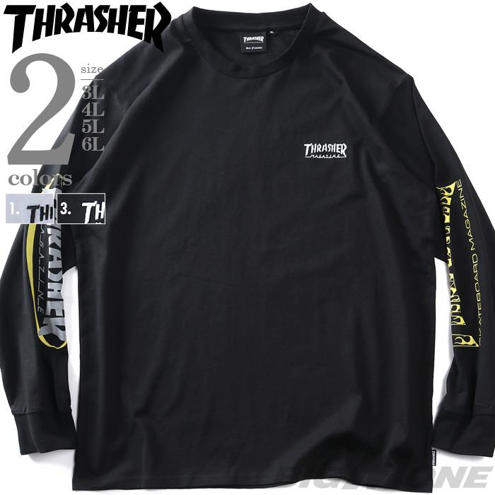 大きいサイズ メンズ THRASHER スラッシャー 袖ロゴプリント ロング Tシャツ 春夏新作 th26sp01k