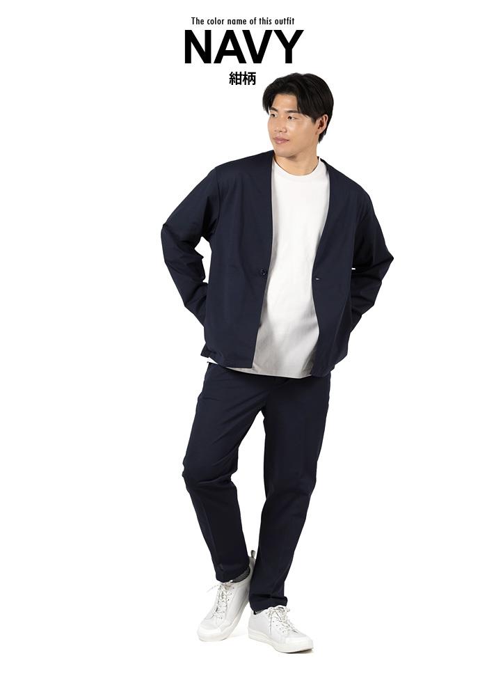 大きいサイズ メンズ DREAM MASTER セットアップ エアー ストレッチ ノーカラー ジャケット 軽量 ウォッシャブル スマリラ 春夏新作 azs26342-sjn 【fre】