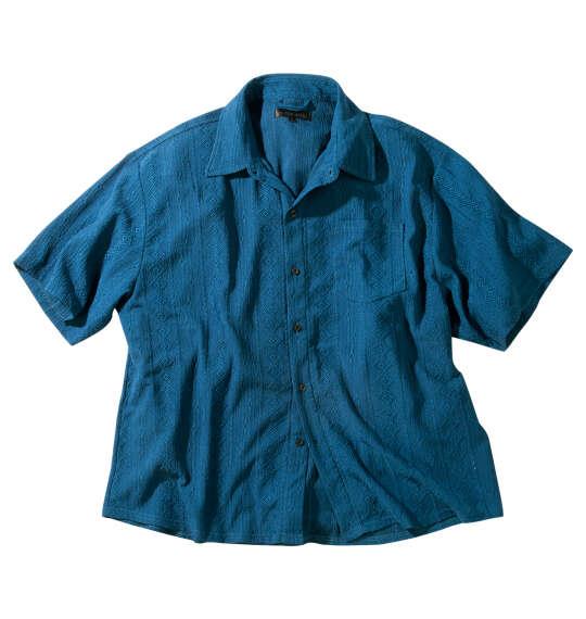 大きいサイズ メンズ in the attic ジャガード ストライプ 半袖 シャツ ターコイズ 1257-6200-1 3L 4L 5L 6L