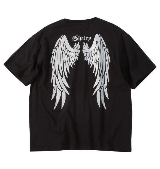 大きいサイズ メンズ SHELTY 天竺メタリックWINGプリント 半袖 Tシャツ ブラック×シルバー 1268-6202-1 3L 4L 5L 6L 8L
