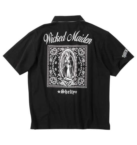 大きいサイズ メンズ SHELTY 鹿の子刺繍&マリアプリント 半袖 ポロシャツ ブラック 1268-6203-2 3L 4L 5L 6L 8L