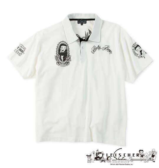 大きいサイズ メンズ BETTY BOOP 鹿の子刺繍&プリント 半袖 ポロシャツ オフホワイト 1278-6501-1 3L 4L 5L 6L 8L