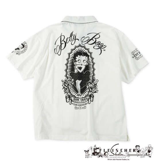 大きいサイズ メンズ BETTY BOOP 鹿の子刺繍&プリント 半袖 ポロシャツ オフホワイト 1278-6501-1 3L 4L 5L 6L 8L