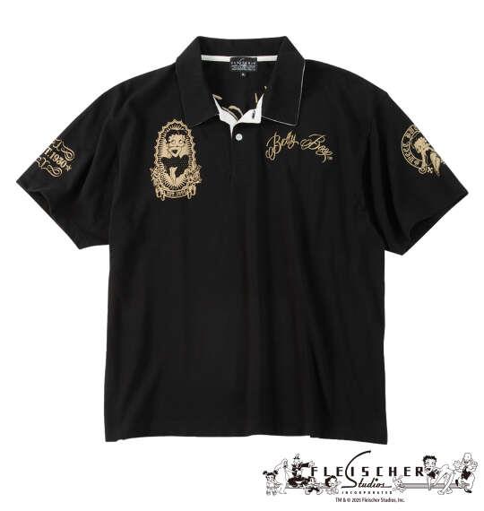 大きいサイズ メンズ BETTY BOOP 鹿の子刺繍&プリント 半袖 ポロシャツ ブラック 1278-6501-2 3L 4L 5L 6L 8L