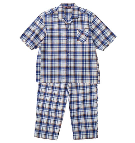 大きいサイズ メンズ marie claire homme さらテックワッフルチェック 半袖 パジャマ ブルー 1279-6200-2 3L 4L 5L 6L 8L