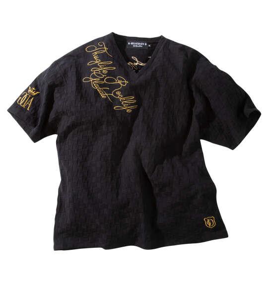 大きいサイズ メンズ GLADIATE ブロックジャガードALL刺繍 半袖 Vネック Tシャツ ブラック 1258-6281-1 3L 4L 5L 6L