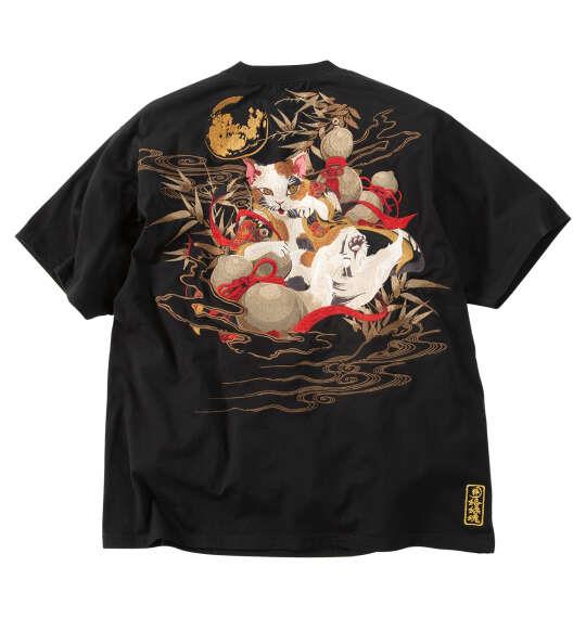 大きいサイズ メンズ 絡繰魂 猫又瓢箪 半袖 Tシャツ ブラック 1258-6287-1 3L 4L 5L 6L