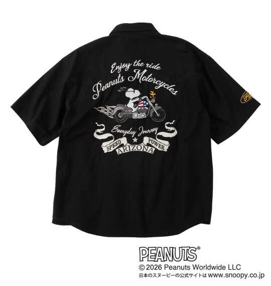 大きいサイズ メンズ FLAGSTAFF×PEANUTS スヌーピーコラボ 半袖 リップストップ シャツ ブラック 1277-6255-1 3L 4L 5L 6L 8L