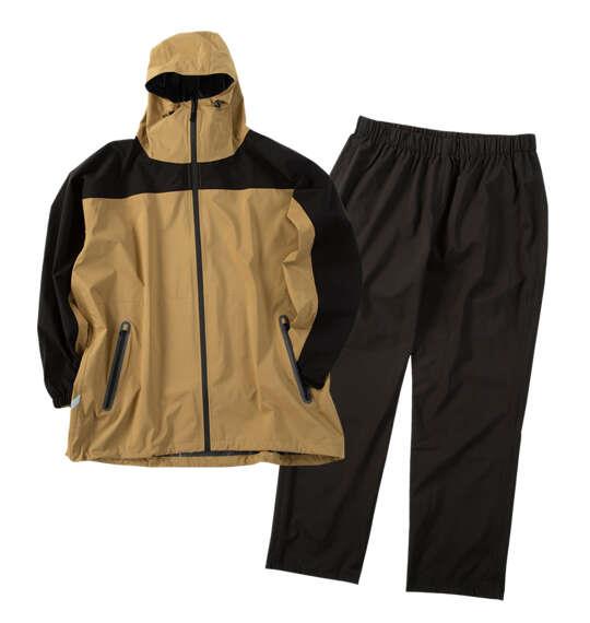 大きいサイズ メンズ DOQMENT 4WAYストレッチシールドEX レインスーツ ベージュ×ブラック 1276-6210-1 4L 5L 6L 7L 8L