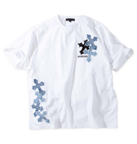 大きいサイズ メンズ in the attic デニムクロスパッチワーク 半袖 Tシャツ ホワイト 1258-6230-1 3L 4L 5L 6L