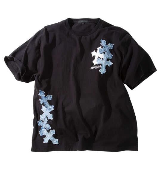 大きいサイズ メンズ in the attic デニムクロスパッチワーク 半袖 Tシャツ ブラック 1258-6230-2 3L 4L 5L 6L