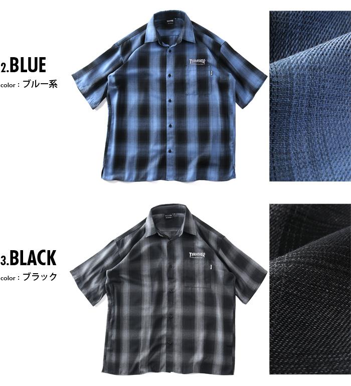 大きいサイズ メンズ THRASHER スラッシャー オンブレチェック 半袖 シャツ 春夏新作 th26su23k