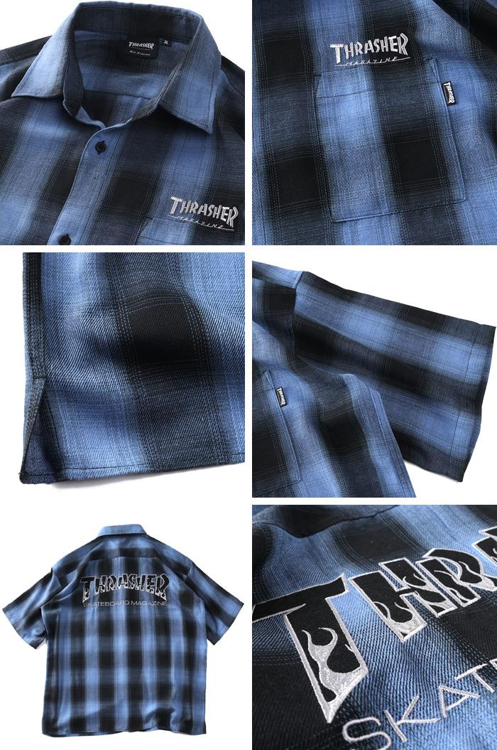 大きいサイズ メンズ THRASHER スラッシャー オンブレチェック 半袖 シャツ 春夏新作 th26su23k