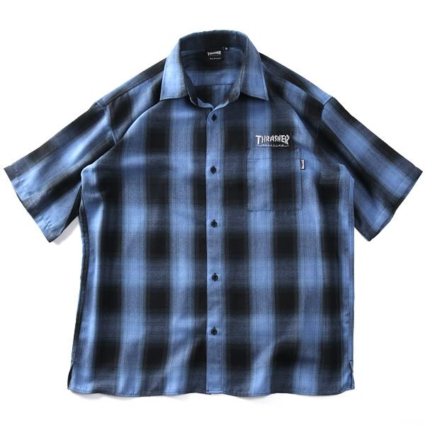 大きいサイズ メンズ THRASHER スラッシャー オンブレチェック 半袖 シャツ 春夏新作 th26su23k