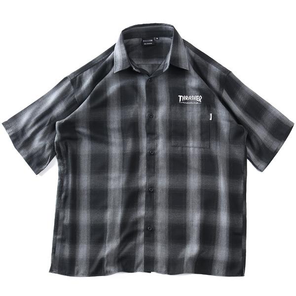 大きいサイズ メンズ THRASHER スラッシャー オンブレチェック 半袖 シャツ 春夏新作 th26su23k