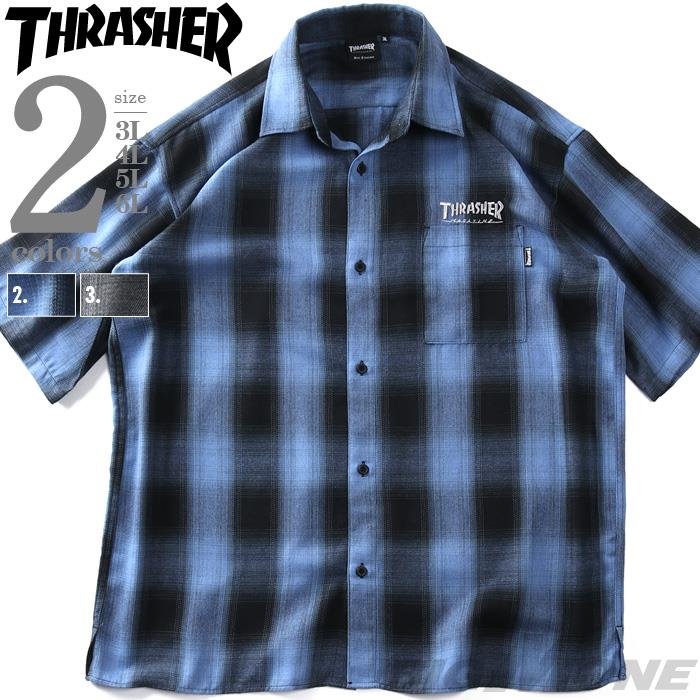 大きいサイズ メンズ THRASHER スラッシャー オンブレチェック 半袖 シャツ 春夏新作 th26su23k