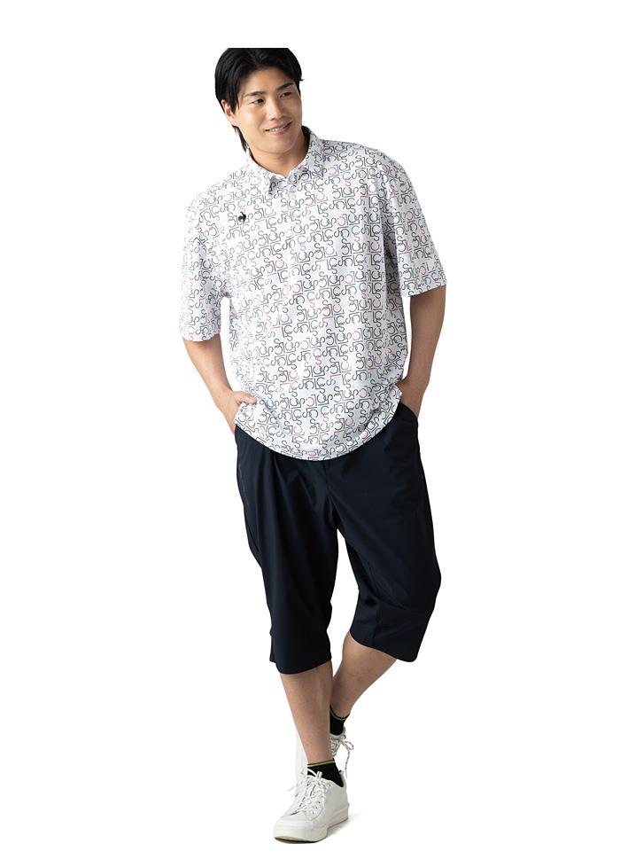 大きいサイズ メンズ LE COQ SPORTIF GOLF ルコックスポルティフ モノグラム柄 半袖 ゴルフ ポロシャツ ストレッチ 吸汗速乾 UVカット 高通気 春夏新作 lg6shsb2m 【fre】