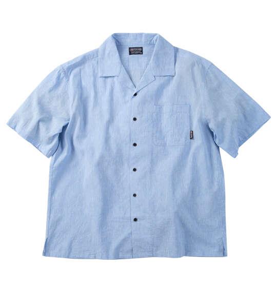 大きいサイズ メンズ OUTDOOR PRODUCTS 綿麻 半袖 オープンカラー シャツ サックス 1257-6220-2 3L 4L 5L 6L 7L 8L