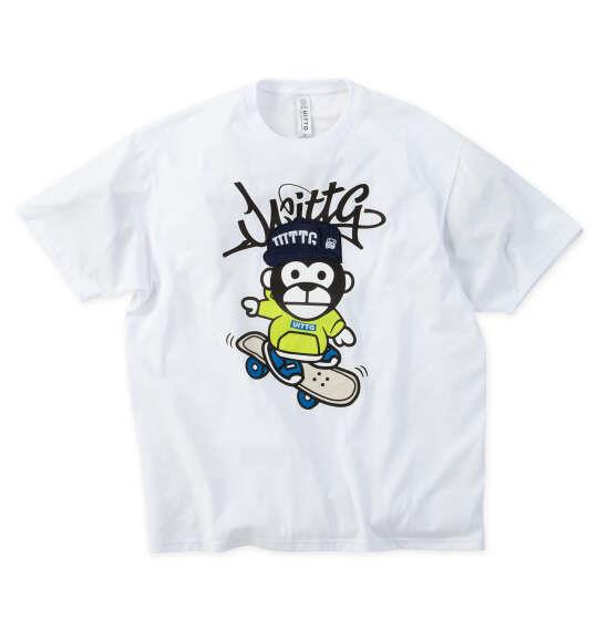 大きいサイズ メンズ UITTG T/C天竺 デニム 刺繍ワッペン 半袖 Tシャツ ホワイト 1268-6241-1 3L 4L 5L 6L 8L