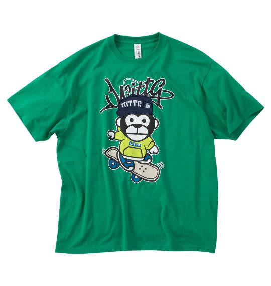 大きいサイズ メンズ UITTG T/C天竺 デニム 刺繍ワッペン 半袖 Tシャツ グリーン 1268-6241-3 3L 4L 5L 6L 8L