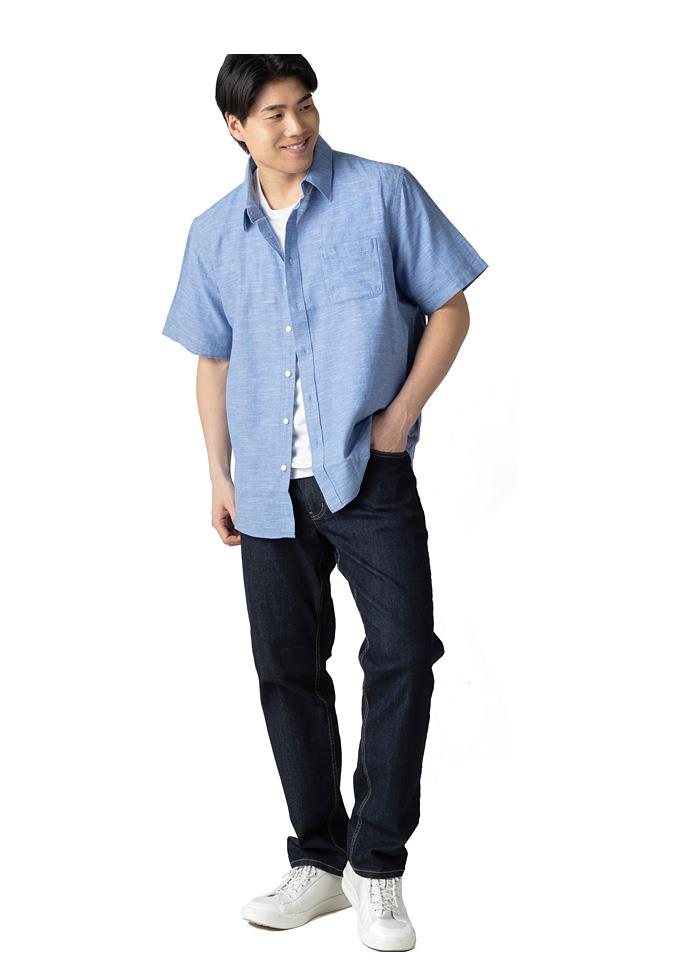大きいサイズ メンズ DANIEL DODD 綿麻 スラブ 半袖 レギュラー シャツ 春夏新作 377-sh260208 【fre】