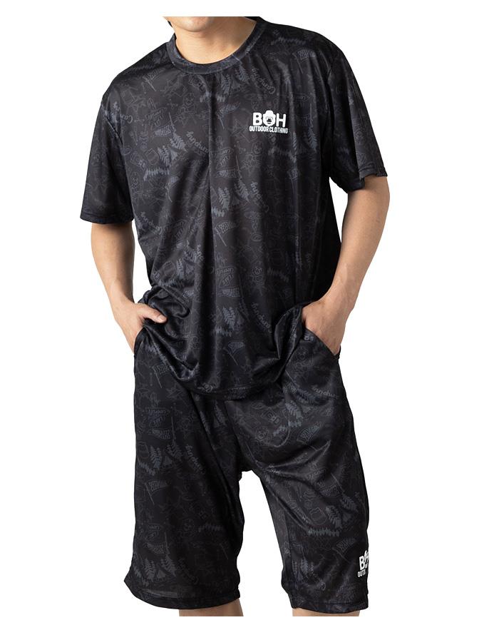 【ns623】大きいサイズ メンズ BH ビィエイチ 接触冷感 総柄 半袖 Tシャツ + ハーフパンツ 上下セット 吸汗速乾 春夏新作 bhts-260201 【fre】