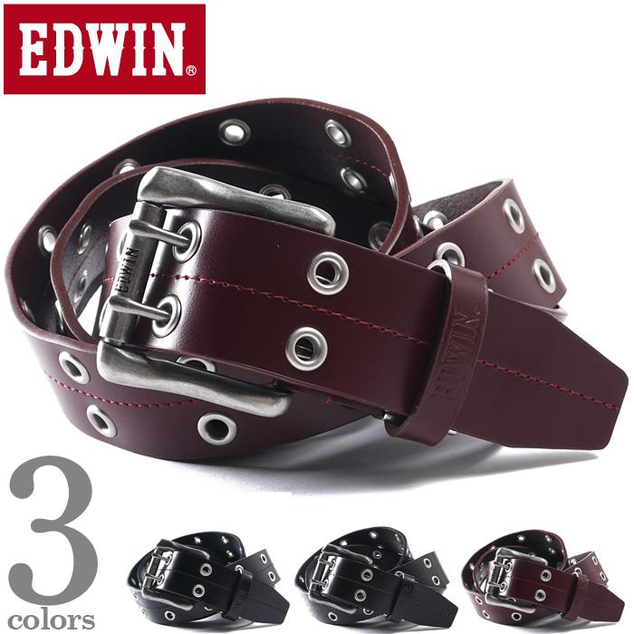 大きいサイズ メンズ EDWIN エドウィン ダブルピン ハトメ レザー ベルト ロングサイズ 春夏新作 0111257