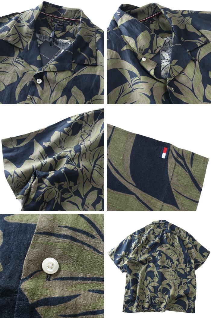 大きいサイズ メンズ TOMMY HILFIGER トミーヒルフィガー 麻100% 総柄 半袖 オープンカラー シャツ アロハシャツ USA直輸入 mw0mw42403