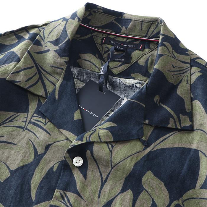 大きいサイズ メンズ TOMMY HILFIGER トミーヒルフィガー 麻100% 総柄 半袖 オープンカラー シャツ アロハシャツ USA直輸入 mw0mw42403
