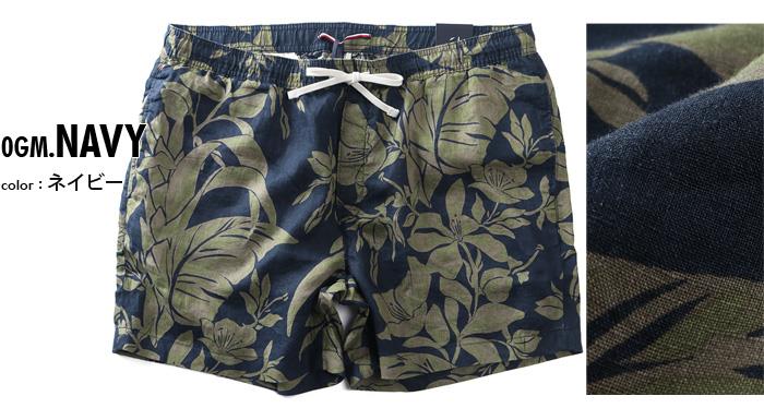 【ns623】大きいサイズ メンズ TOMMY HILFIGER トミーヒルフィガー 麻100% 総柄 ショートパンツ ショーツ USA直輸入 mw0mw42546
