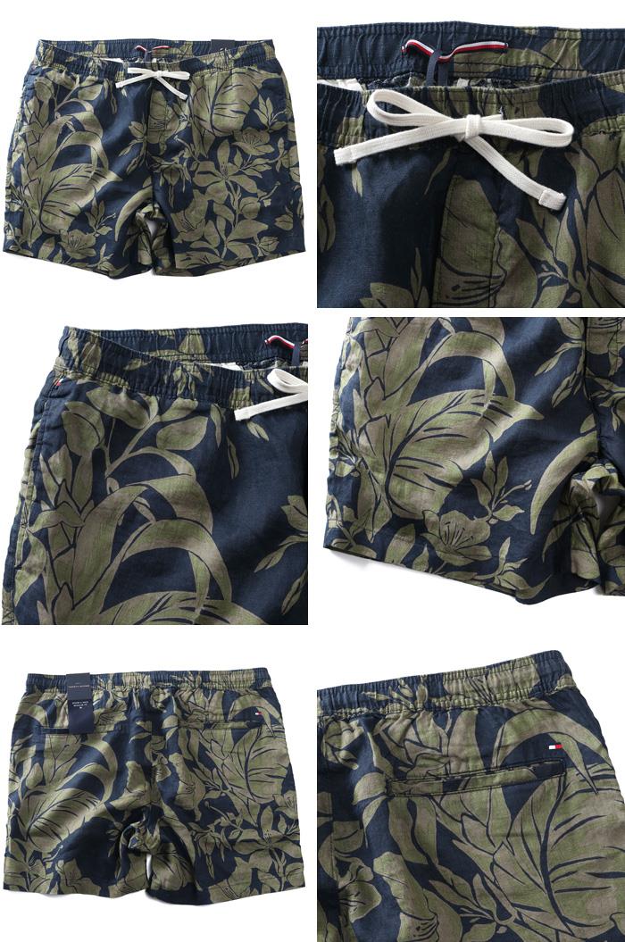 【ns623】大きいサイズ メンズ TOMMY HILFIGER トミーヒルフィガー 麻100% 総柄 ショートパンツ ショーツ USA直輸入 mw0mw42546