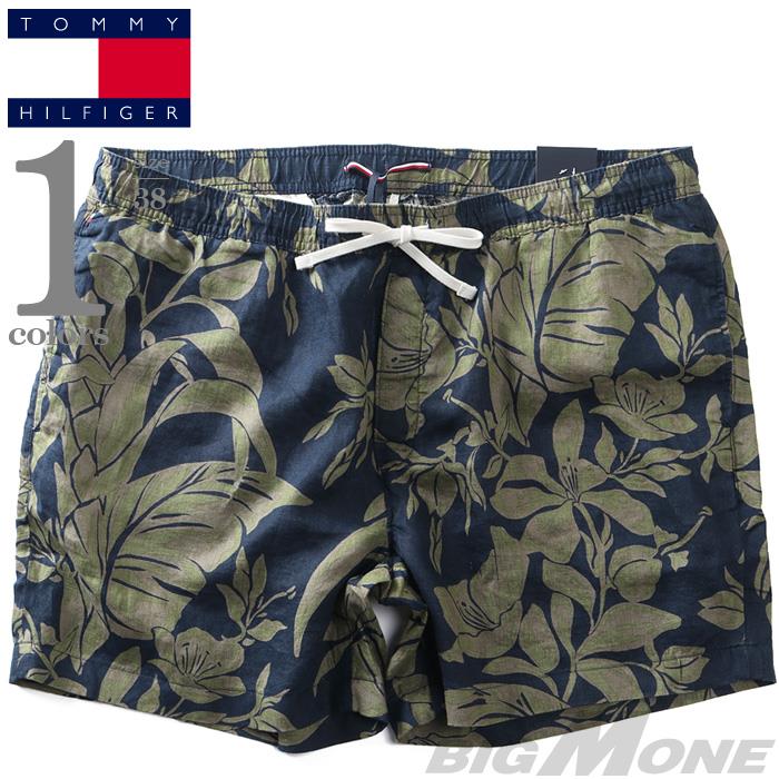 【ns623】大きいサイズ メンズ TOMMY HILFIGER トミーヒルフィガー 麻100% 総柄 ショートパンツ ショーツ USA直輸入 mw0mw42546