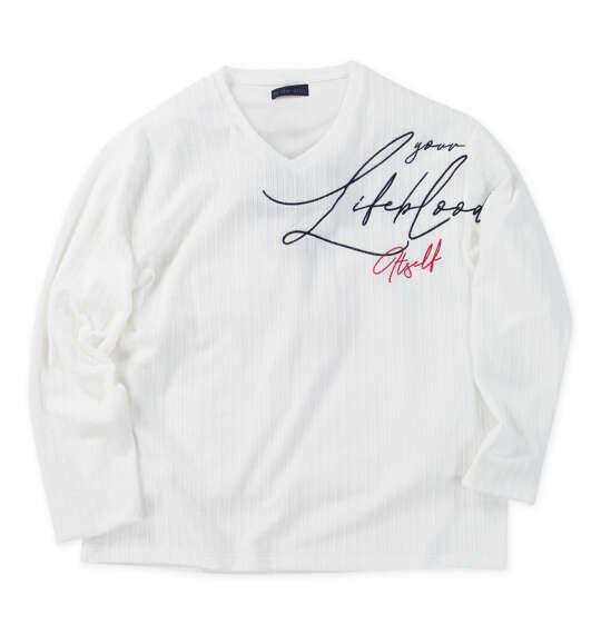 大きいサイズ メンズ in the attic ケーブルジャガードロゴ刺繍 長袖 Vネック Tシャツ オフホワイト 1258-6320-1 3L 4L 5L 6L