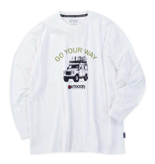 大きいサイズ メンズ OUTDOOR PRODUCTS 天竺 長袖 Tシャツ ホワイト 1258-6300-1 3L 4L 5L 6L 7L 8L
