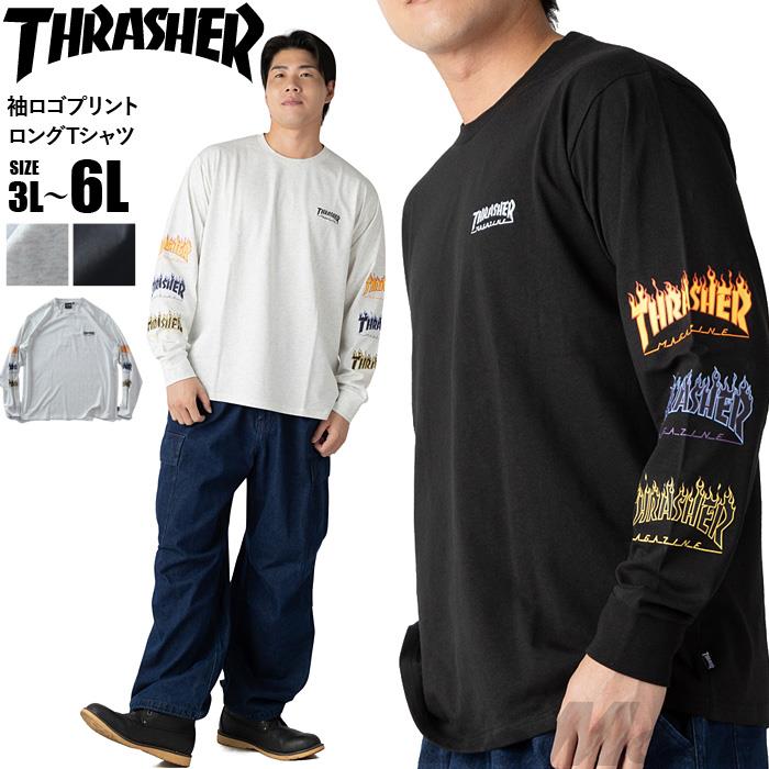 大きいサイズ メンズ THRASHER スラッシャー 袖ロゴプリント ロング Tシャツ 秋冬新作 1827103kaz 【fre】