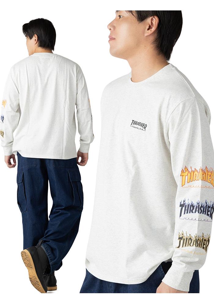 大きいサイズ メンズ THRASHER スラッシャー 袖ロゴプリント ロング Tシャツ 秋冬新作 1827103kaz 【fre】