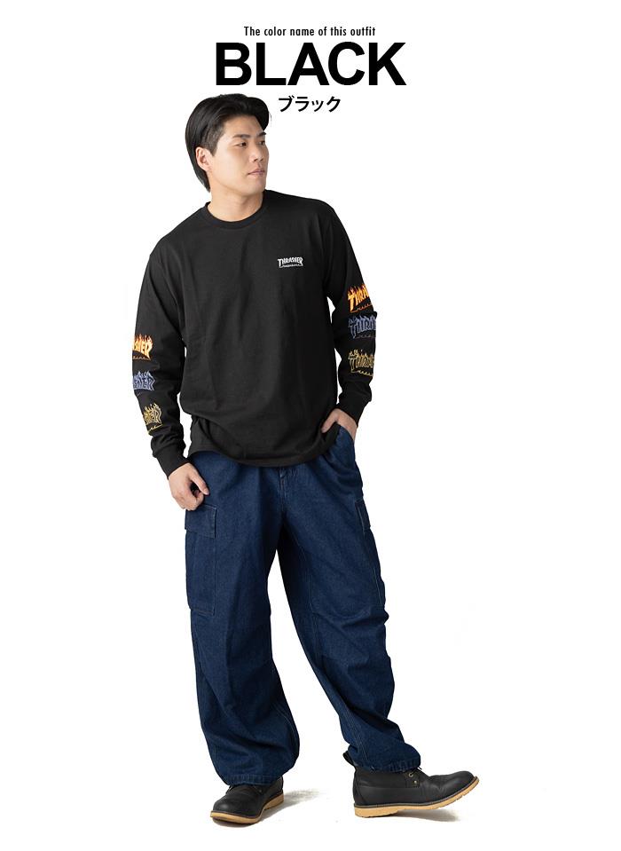 大きいサイズ メンズ THRASHER スラッシャー 袖ロゴプリント ロング Tシャツ 秋冬新作 1827103kaz 【fre】