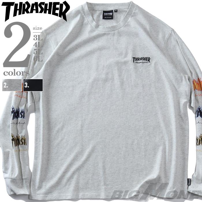 大きいサイズ メンズ THRASHER スラッシャー 袖ロゴプリント ロング Tシャツ 秋冬新作 1827103kaz