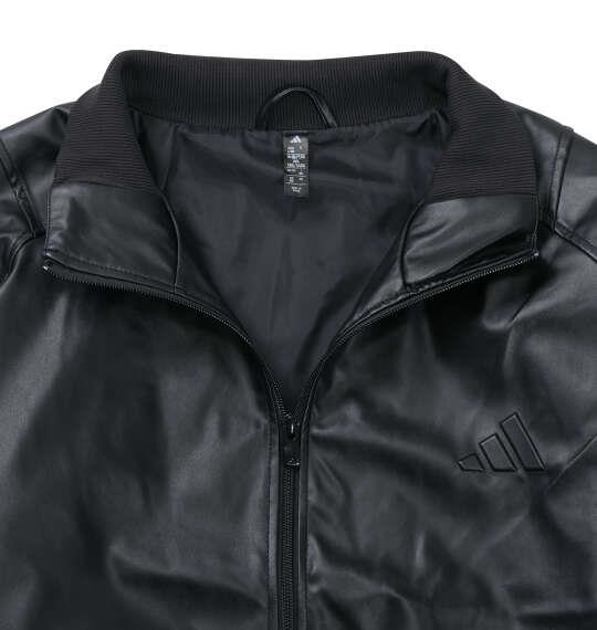 大きいサイズ メンズ adidas STADIUM フェイクレザー ジャケット ブラック×オフホワイト 1247-6322-1 3XL 4XL 5XL