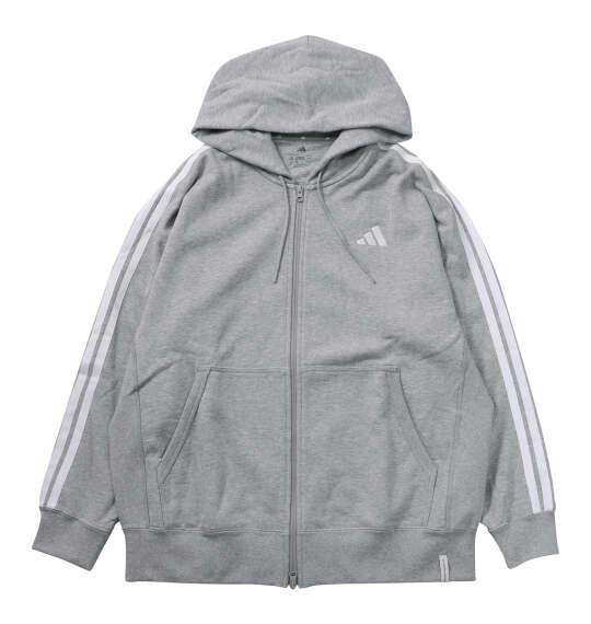 大きいサイズ メンズ adidas ESS+3S スウェット フルジップ フーディ ミディアムグレーヘザー 1248-6312-1 3XL 4XL 5XL