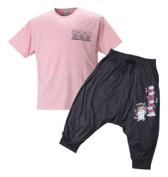 大きいサイズ メンズ NECOBUCHI-SAN 天竺 半袖 Tシャツ + カチオン 七分丈 サルエル パンツ ピンク×ブラック杢 1258-6391-1 3L 4L 5L